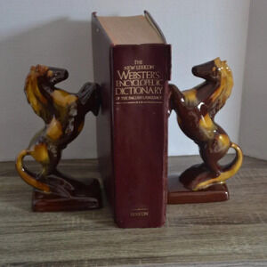 Vtg  BMP Drip Glaze Horse Book Ends